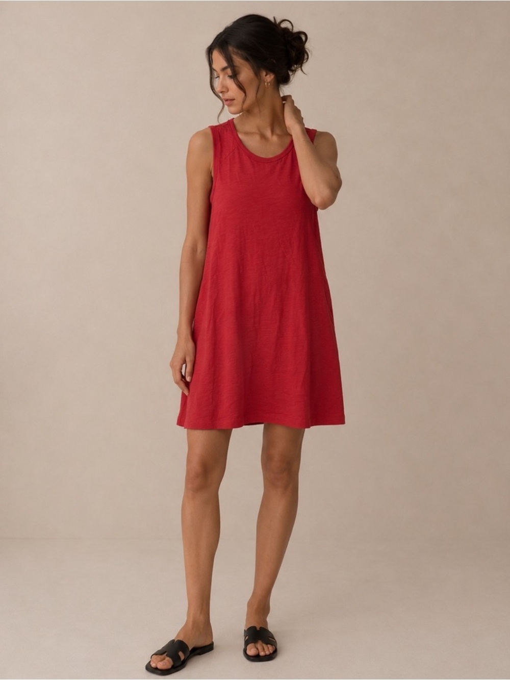 Evereve Cayenne Pink Coral Sleeveless Slub Knit Tank Dress Size Large